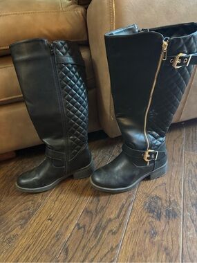 Black Quilted Knee-High Riding Boots with Gold Hardware. Worn twice.